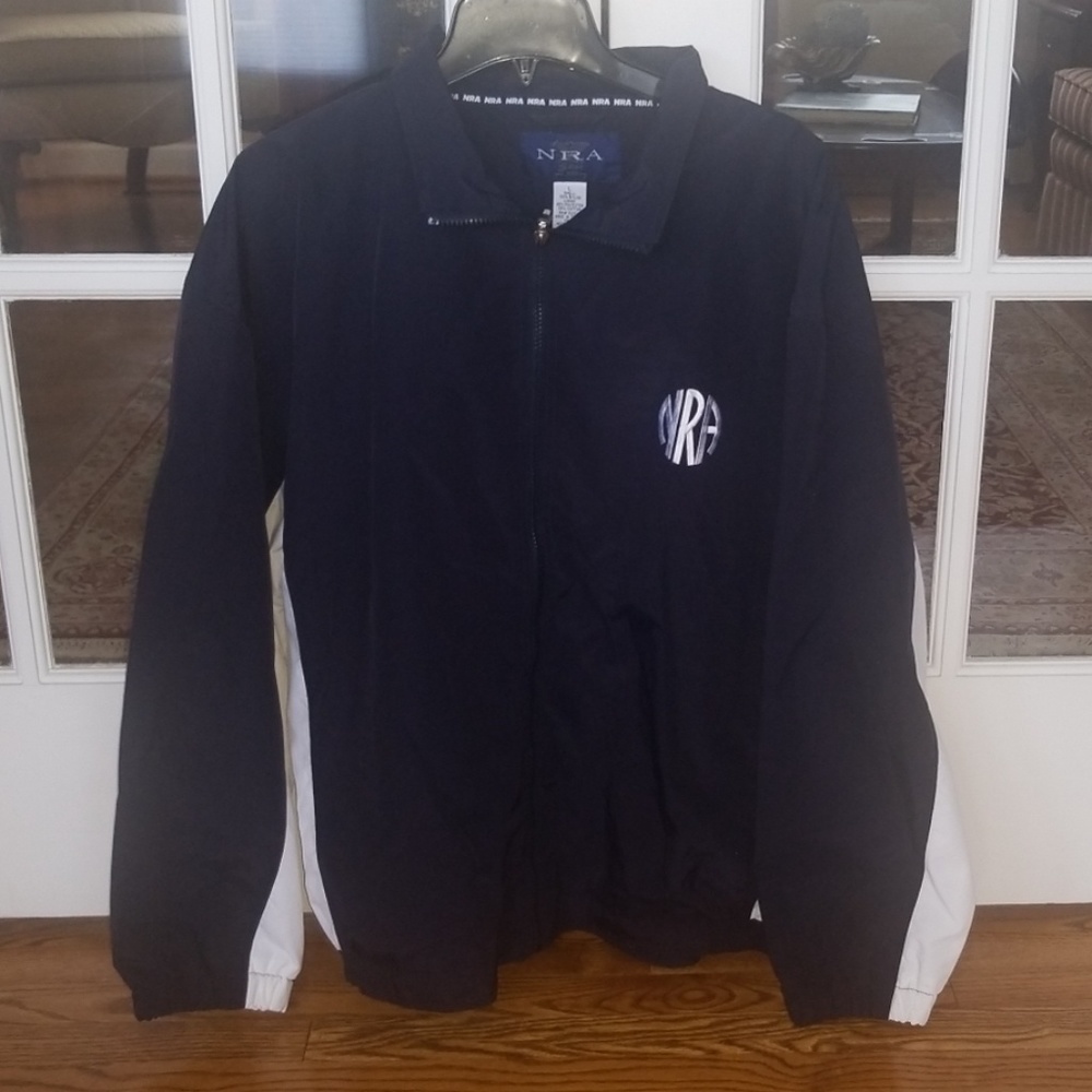 Unisex NRA navy nylon windbreaker L
